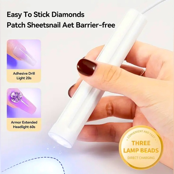 24pcs White French Tip Press On Nails/1pc Handheld Portable Led Nail Lamps Pen - Picture 15 of 15